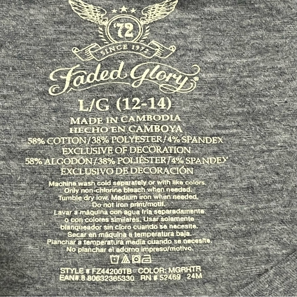 Faded Glory Gray Heathered 3/4 Sleeve Raglan Top Exposed Stitching Size L - Picture 3 of 3